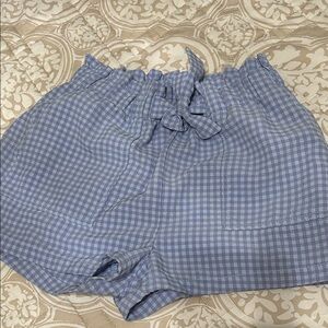 H&M High Waist Blue Checkered Shorts